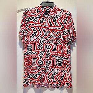 Keith Haring X Diamond Supply Co 83 Red Black Graphic Art Button Down Shirt M